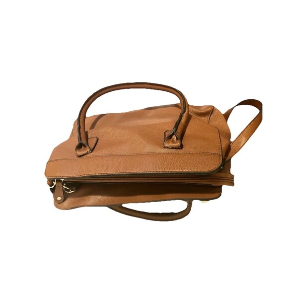 London Fog Tote Shopper Bag Cognac Brown Large Double Handle with Pockets Strap - Picture 10 of 16